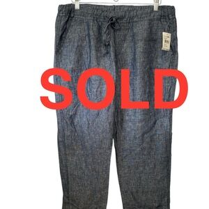 Allen Allen Chambray Linen Women's Capris Large Drawstring Waist High-rise NWT